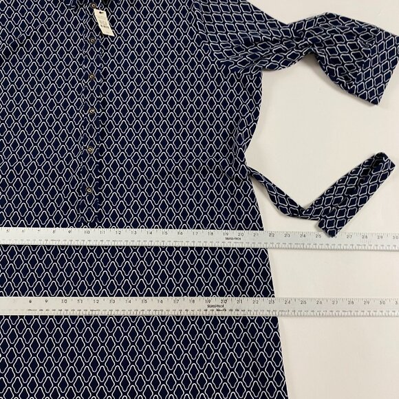 NWT Talbots Shirt Dress Womens Size 2XP Petite Blue Belted Buttons Geometric - Picture 11 of 16